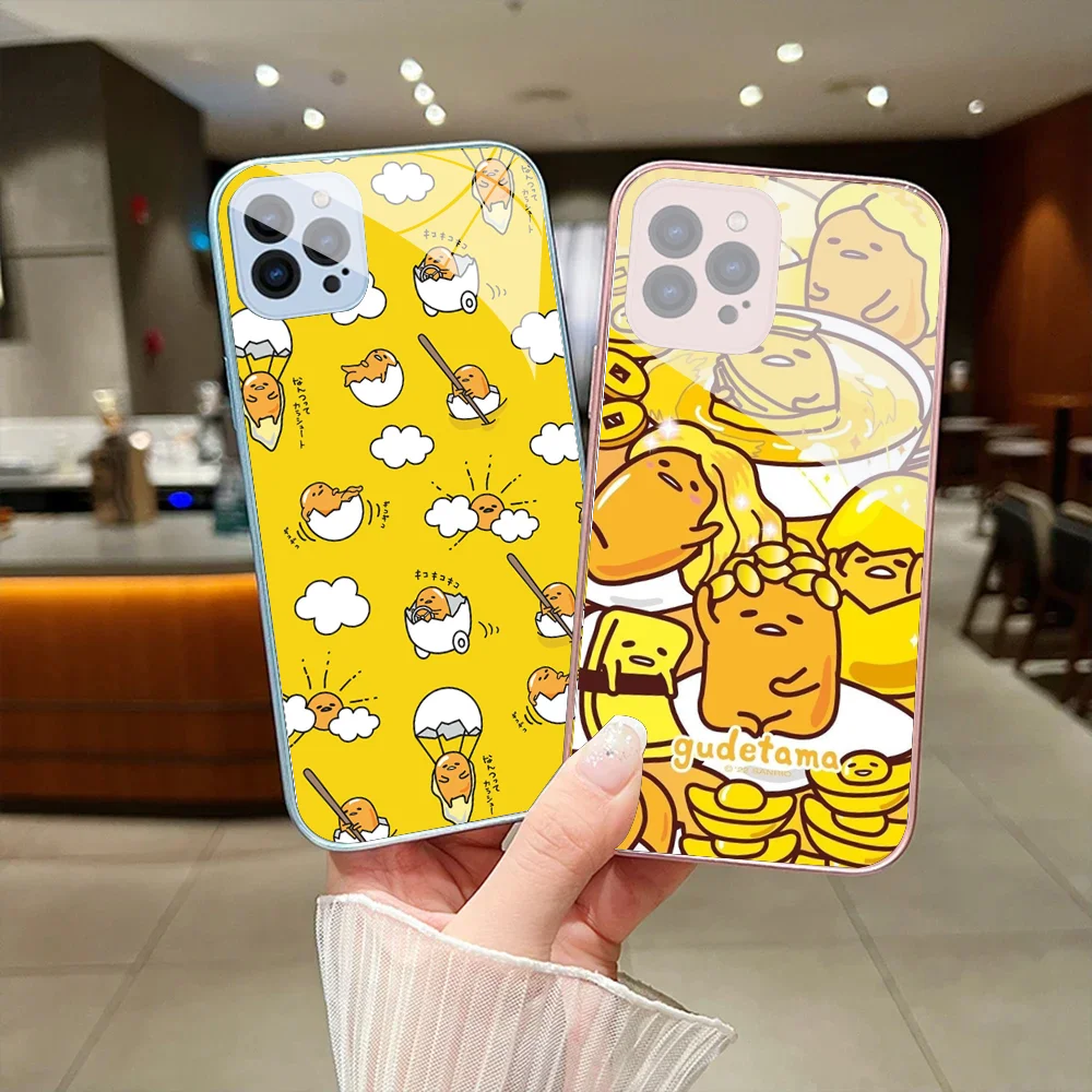 S-Sario G-Gudetama Phone Case For IPhone 15 14 13 12 Mini 11 Pro Max X XS XR 6 7 8 SE Plus Glass Hard Cover