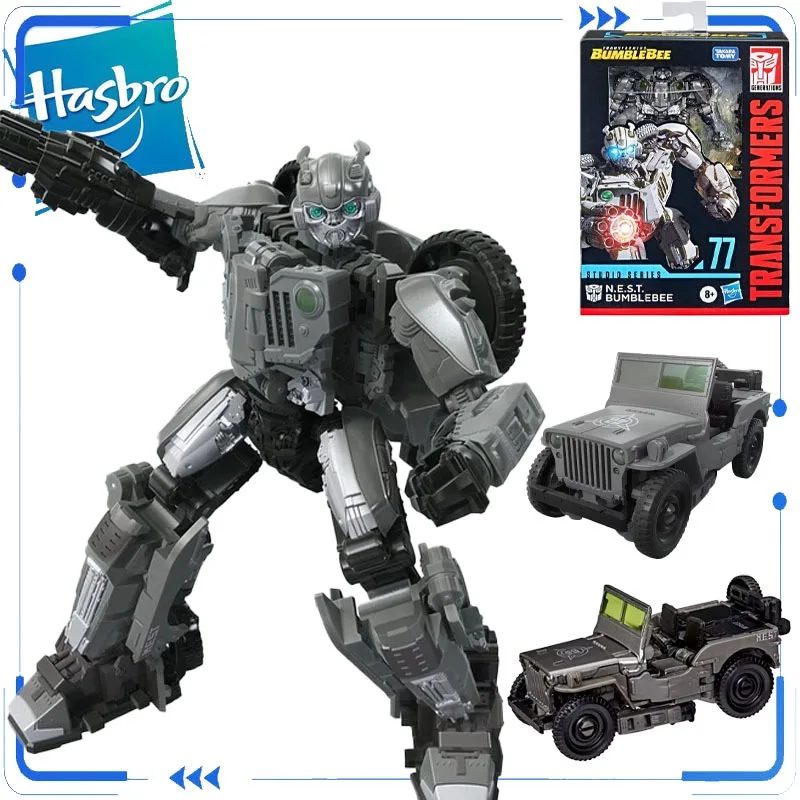 Figuras de Juguete Originales de Hasbro Transformers Studio Series SS77 Bumblebee Jeep NEST Deluxe Class Movie 6 para Niños, Modelo de Regalo