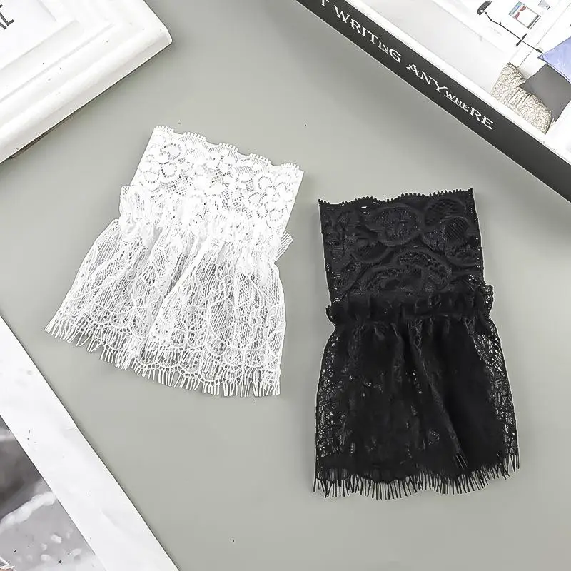 Women Fake Arm Sleeves With Short Tassels White And Black Pleated Cuff Beautiful Lace Accessories Outdoor Embellishments