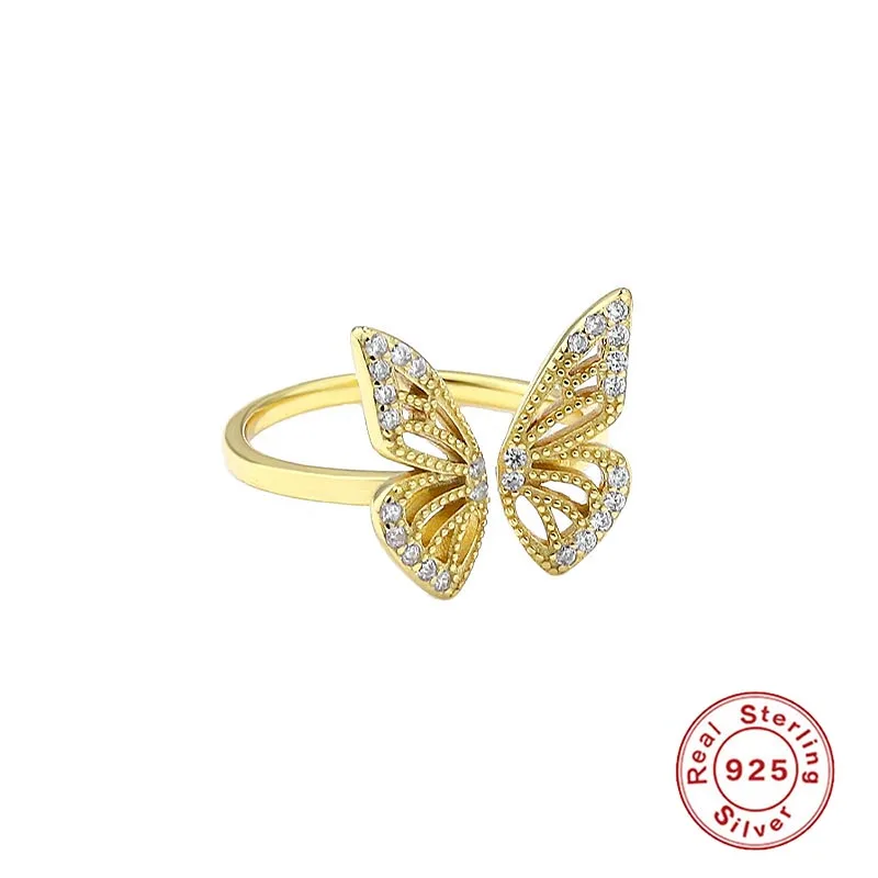 

925 Sterling Silver Zircon Butterfly Open Ring Birthday Party Luxury Fine Jewelry 2024 New Trend Women's Elegant Accessories