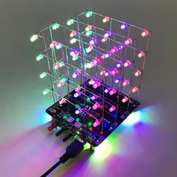 4x4x4 3D LED Cube Kit fai da te cubo 3D colorato indicatore di spettro Audio LED Display lampeggiante telecomando