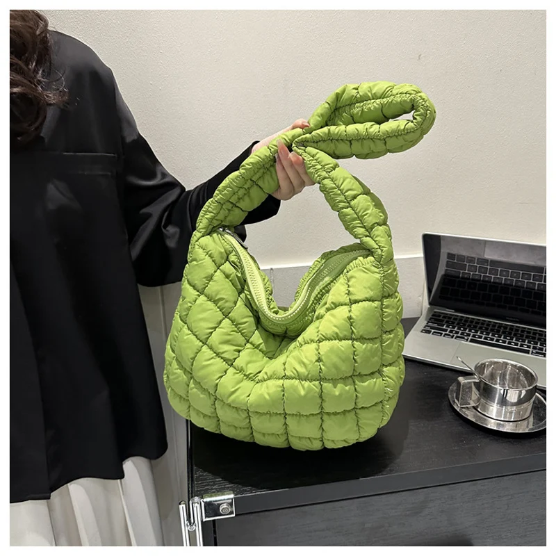 

Casual Ruched Hobos Women Shoulder Bags Quilted Padded Crossbody Bag Large Capacity Nylon Puffer Tote Bag Big Shopper Purses