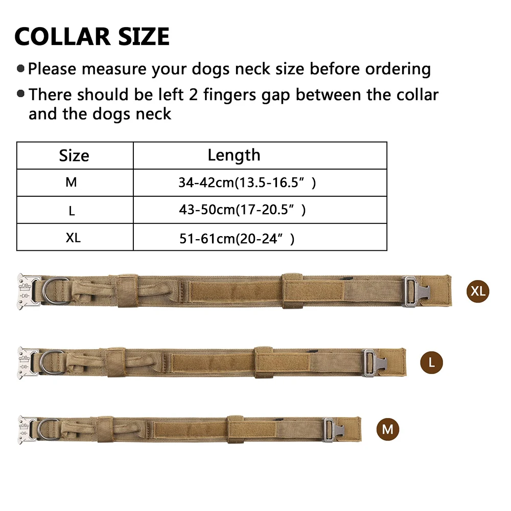 중형 및 대형견용 전술 개 목걸이, 조절 가능한 군사 훈련 나일론 개 목걸이, 제어 핸들 및 금속 버클 포함