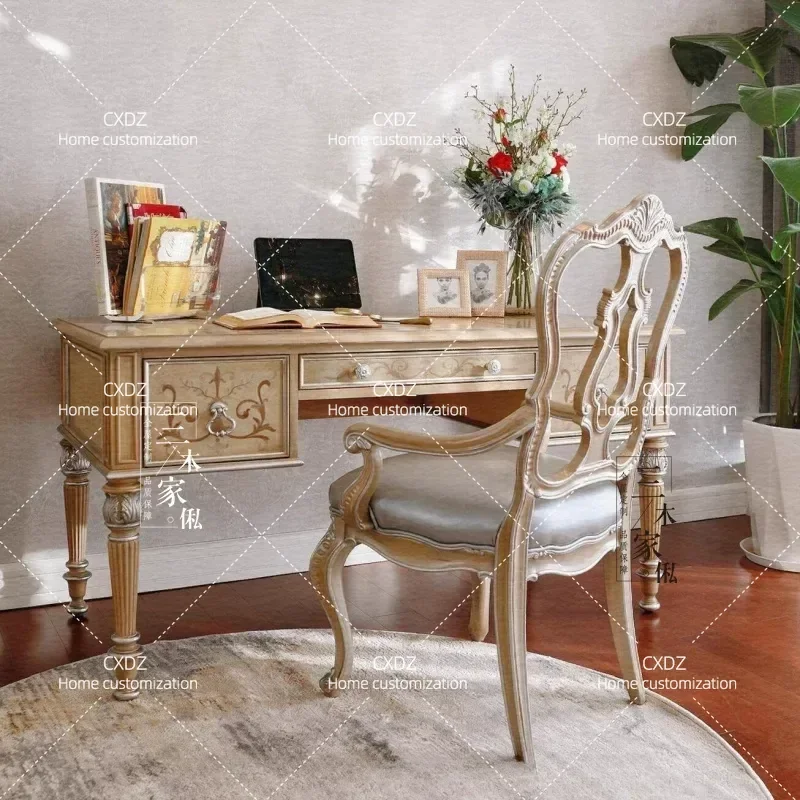 French Country Solid Wood Desk American Retro Study Writing Table Modern Simple Villa Furniture
