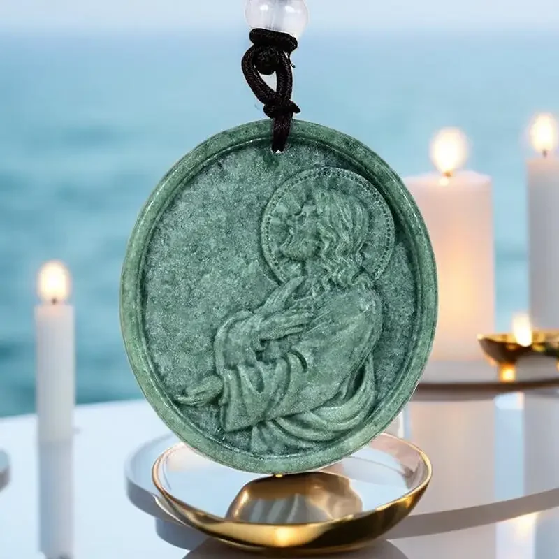 

Natural Jade Christ Jesus Pendant Carved Vintage Fashion Chinese Jewelry Gifts for Women Necklace Gift Real Amulet Accessories