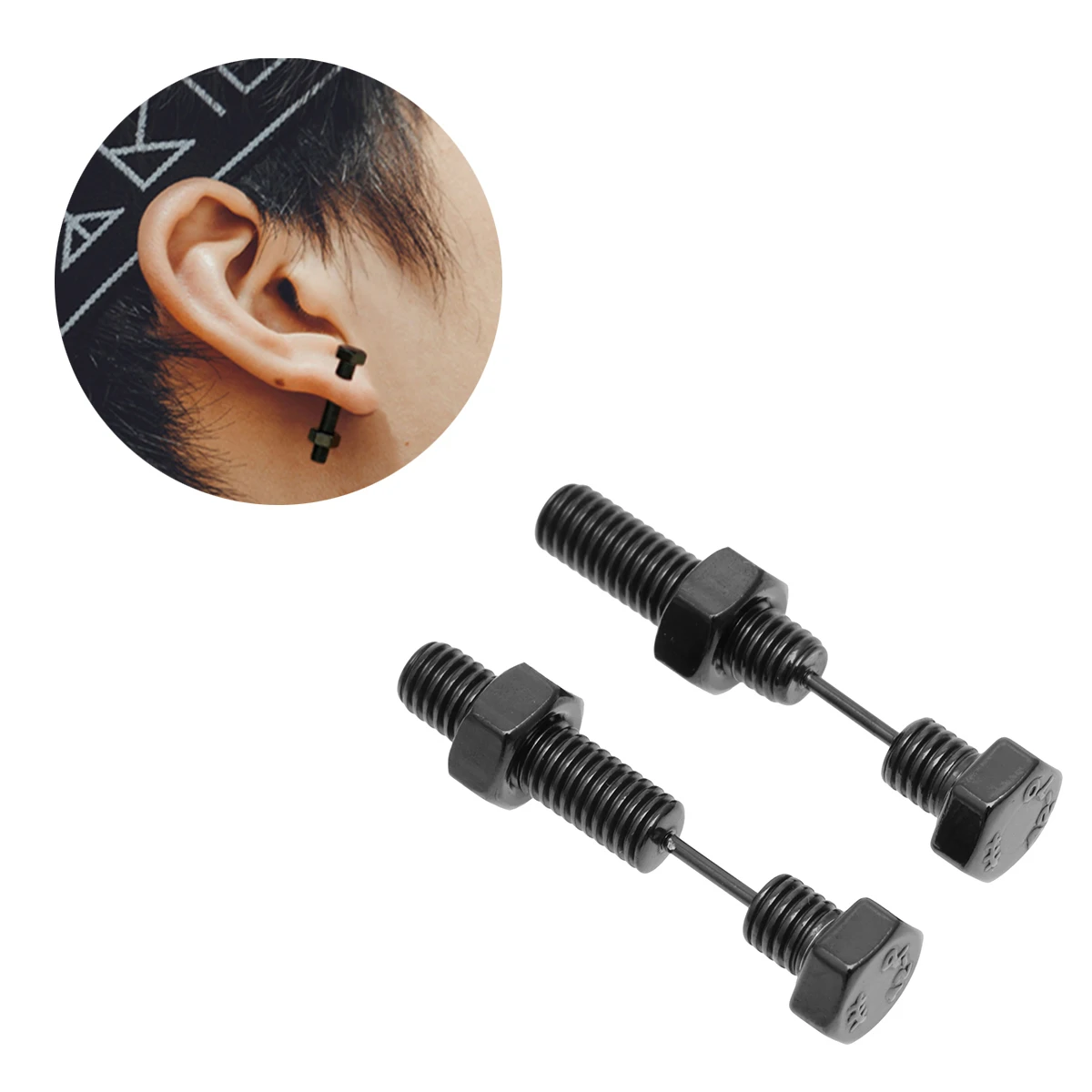 

Stainless Steel Hexagonal Screws Nut Stud Earring Black Nightclub American Style Exaggerated Earrings For Daily Wear Anti