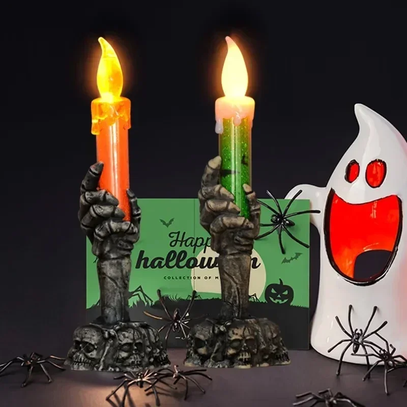 1 Stück Halloween-Dekoration, Geist, Festival, Atmosphäre, Layout, Requisiten, Kunststoff, Geisterhand, Skelettlicht, LED, leuchtendes Kerzenlicht