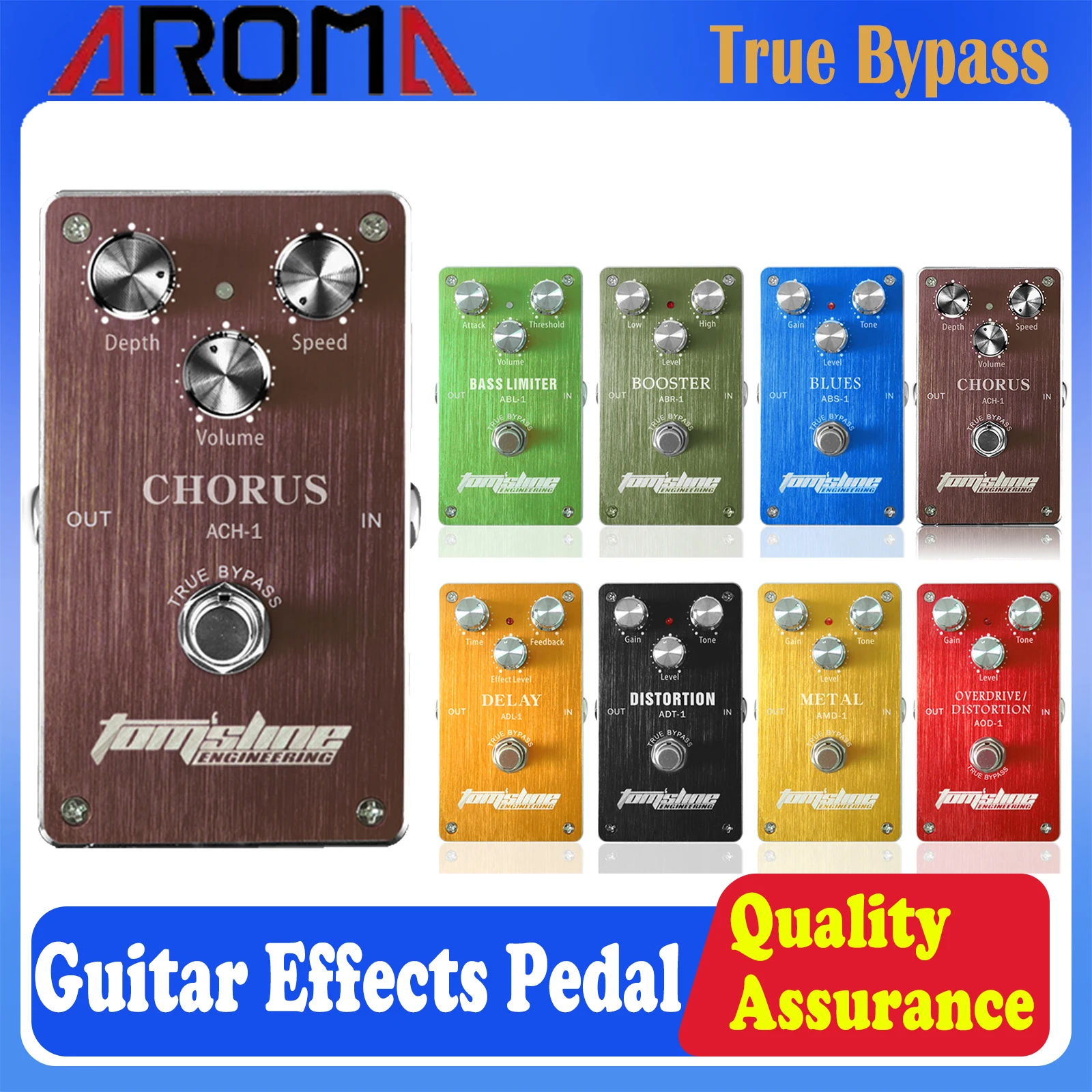 AROMA Guitar Effects Pedal Distortion/Digital Delay/Chorus/Bass Limiter/Booster/Blues/Metal/Overdrive Distortion True Bypass