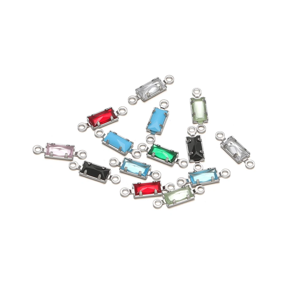 20Pcs Stainless Steel Crystal Glass Pendants Oval Rectangle Charms for DIY Women Jewelry Making Earrings Necklaces Accessories