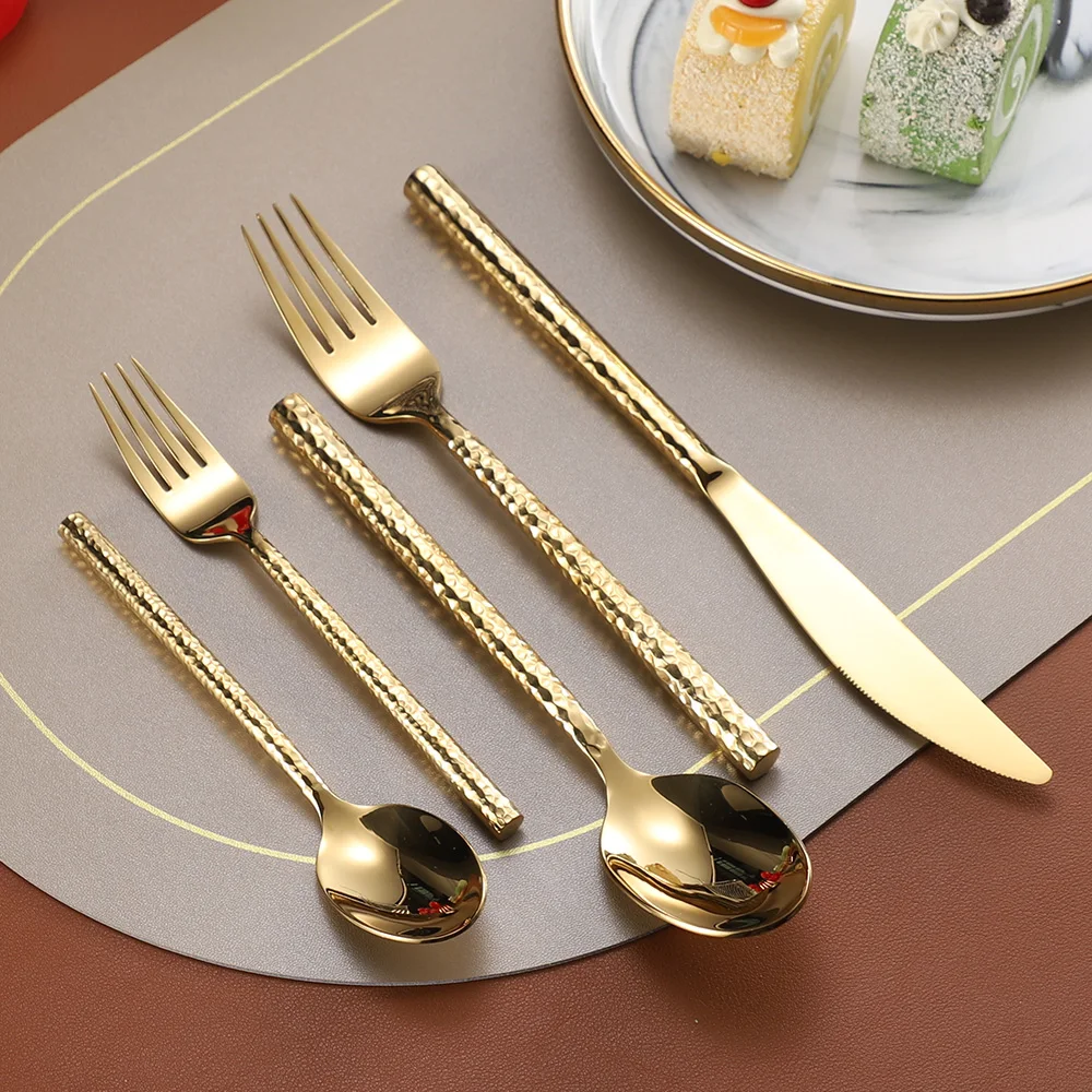 Fashion Shiny Gold 18/10 Stainless Steel Flatware Set Gold Dinner Knife Fork 304 Cutlery Drop Shipping