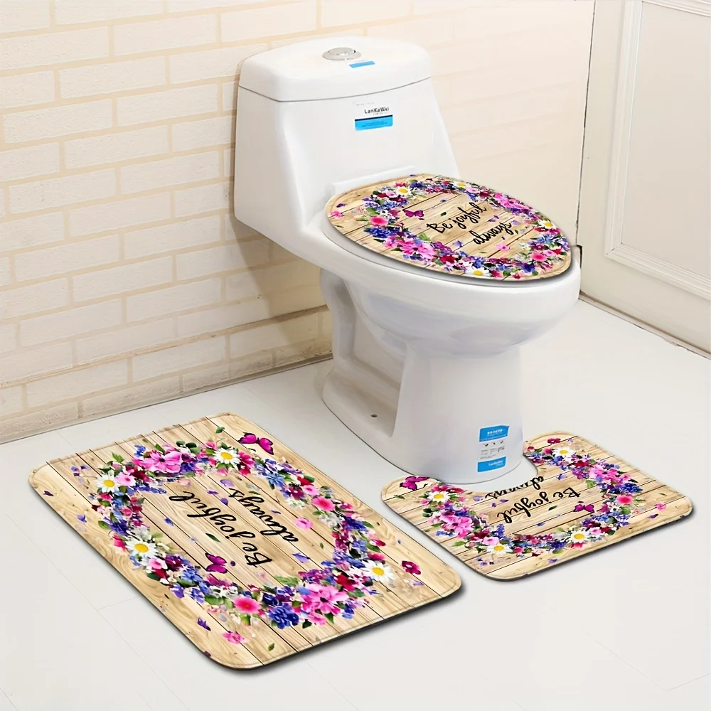 Juego de alfombrillas antideslizantes con corona de letras, cubierta para inodoro, alfombra absorbente para puerta de baño, juego de tres piezas, 3 uds.
