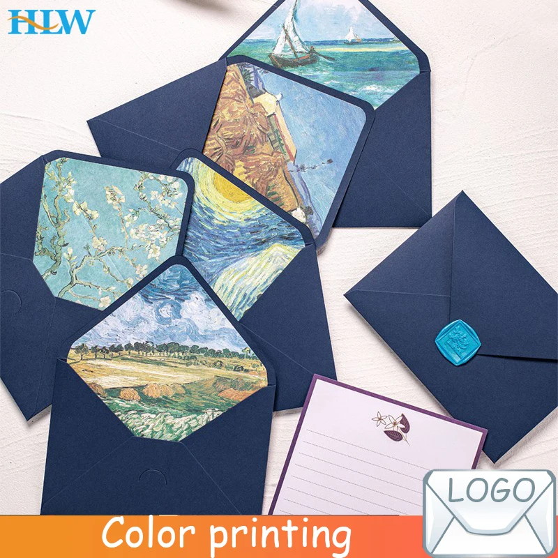 10pc/lot Blue Series Retro Envelope Classic Van Gogh Oil Painting Envelope Wedding Invitation Printing Lining Envelope 175X125MM