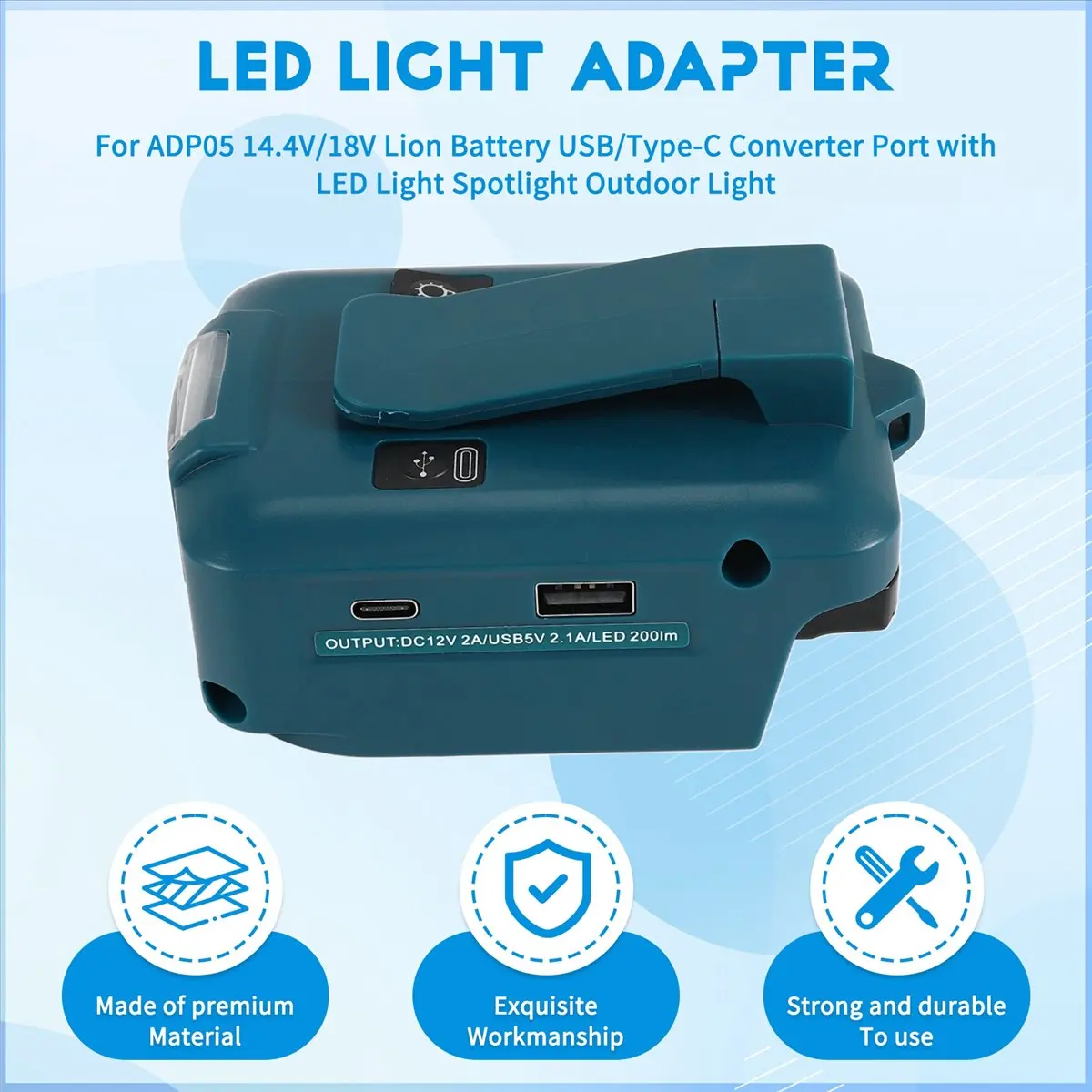 【~ New A88T】For ADP05 14.4V/18V Lion Battery USB/Type-C Converter Port with LED Light Spotlight Outdoor Light for