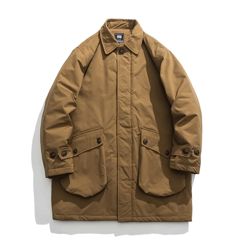 Японское ретро винтажное длинное рабочее пальто с карманами для мужчин и женщин, свободная толстая куртка в стиле милитари