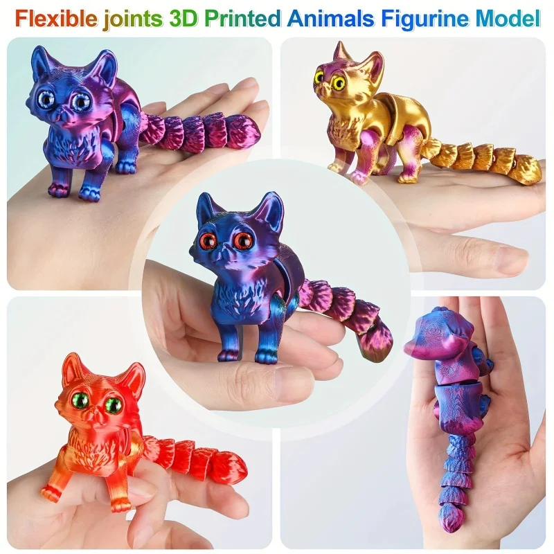 

3D Printed Cute Cat Model Toys Cat Ornament Realistic Hairless Figurine with Movable Joint Children's Funny Gifts Tabletop Decor