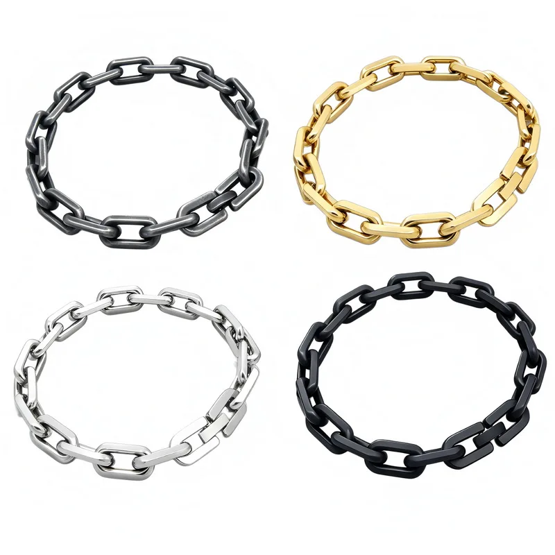 Kalen 8 mm Edelstahl-Armband mit Büroklammerkette für Herren, poliert, matt, ovale Glieder, Armband, Biker-Party-Schmuck, Geschenk für Damen – Detail 12