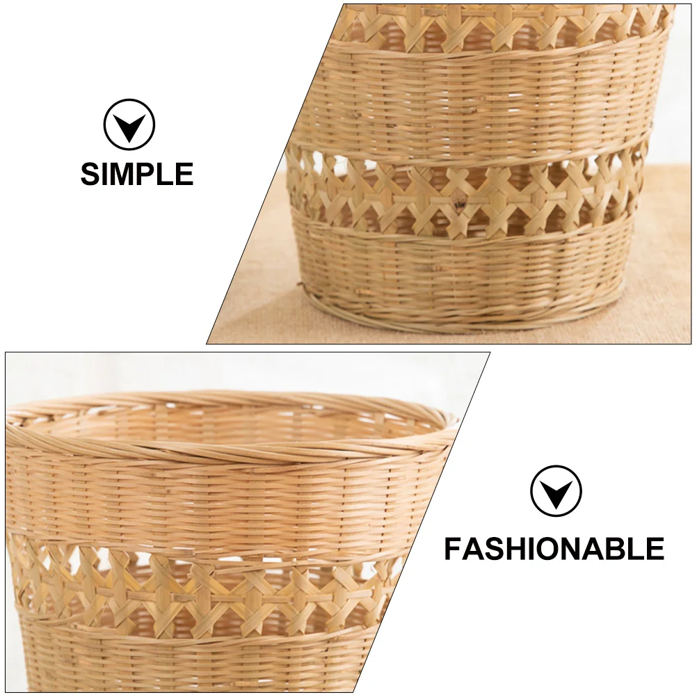 

1Pcs Bamboo Woven Trash Can Handmade Wastepaper Basket for Home Office Decor Multi-Function Storage Basket Rustic Style