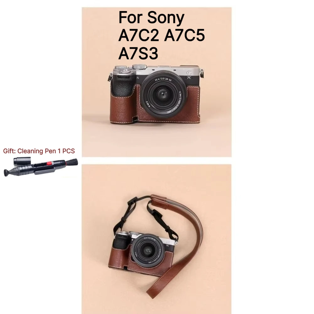 PU Leather Camera Bag Case For Sony A7C2 A7C5 A7S3  Micro Single Base Accessories Protector Cover +1 PCS Free Cleaning Pen