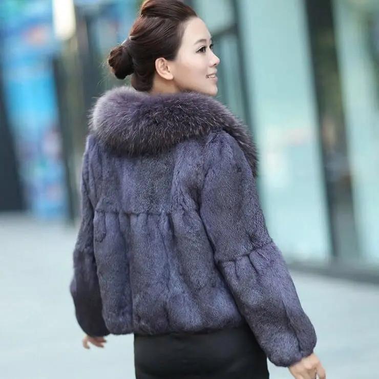 حار بيع أزياء جديدة الراكون الفراء طوق ريال أرنب الفراء معطف قصير الخريف الشتاء أزياء معطف الفرو الحقيقي