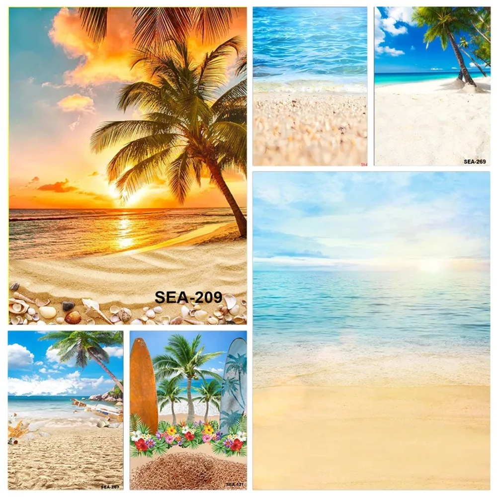 Summer Hawaiian Beach Sunset Palm Tree Theme Banner Background, Birthday Party, Home Decoration Photography Background Cloth