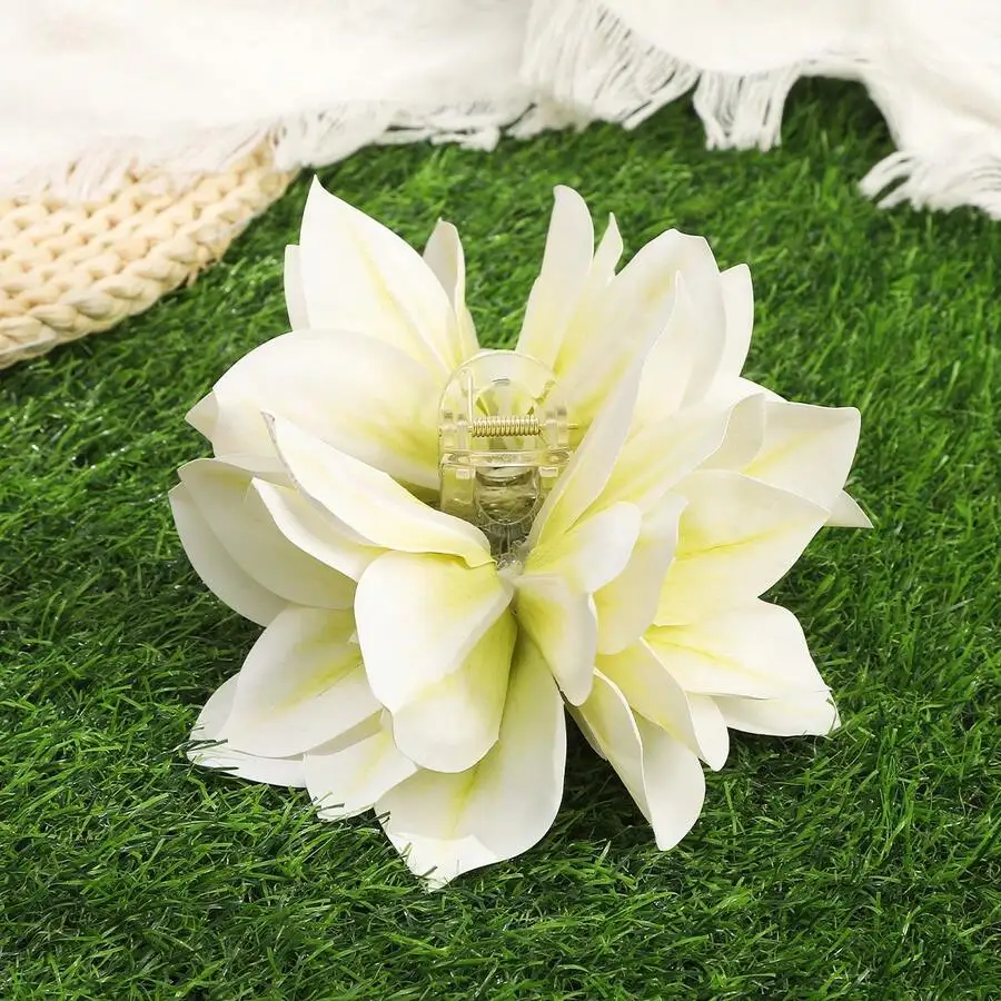 

Womens Large Lotus Flower Hair Clip, Thick Floral Claw Clip For Wedding Birthday Party Summer Beach Vacay
