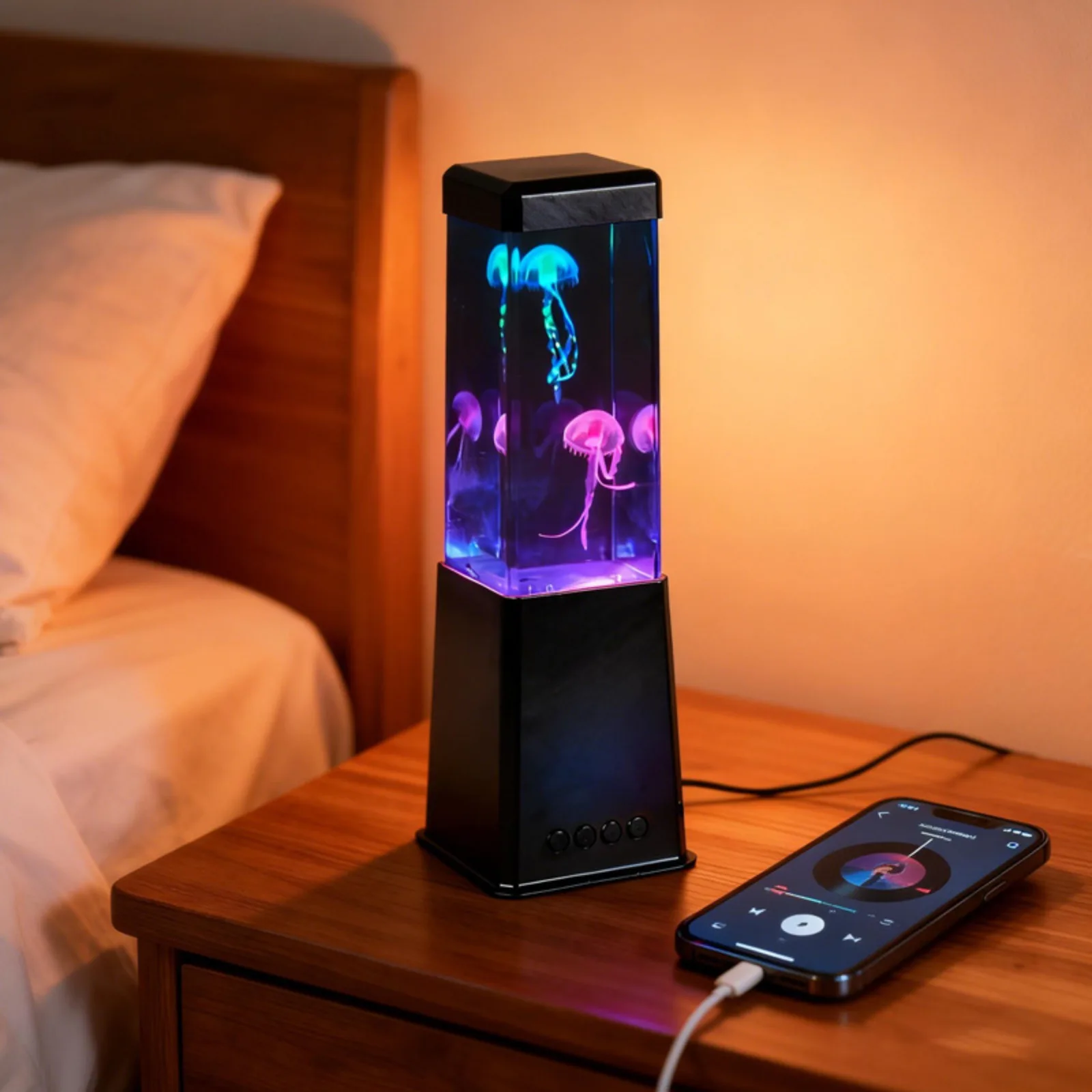 

Беспроводная Bluetooth-колонка Square Jellyfish с USB-мини-лампой - меняющая цвет светодиодная ночная лампа с динамиком, декор для рабочего стола, подарок