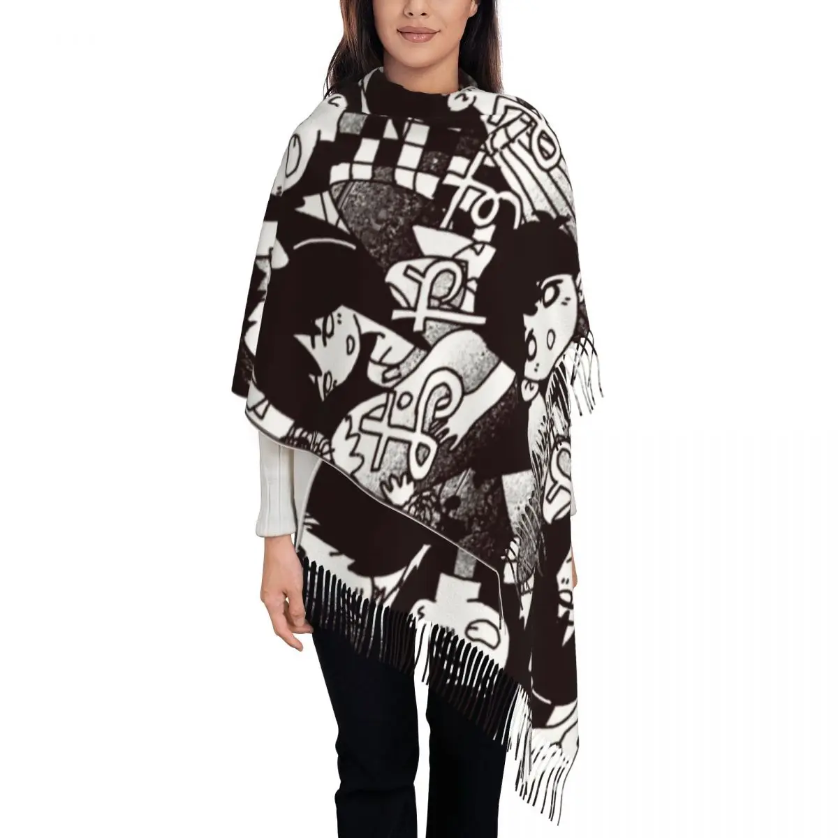 

Плакат Omori, шарф для женщин, теплая зимняя кашемировая шаль, накидка Basil Aubrey, аниме-игра, длинные большие шарфы с кисточкой, легкий вес