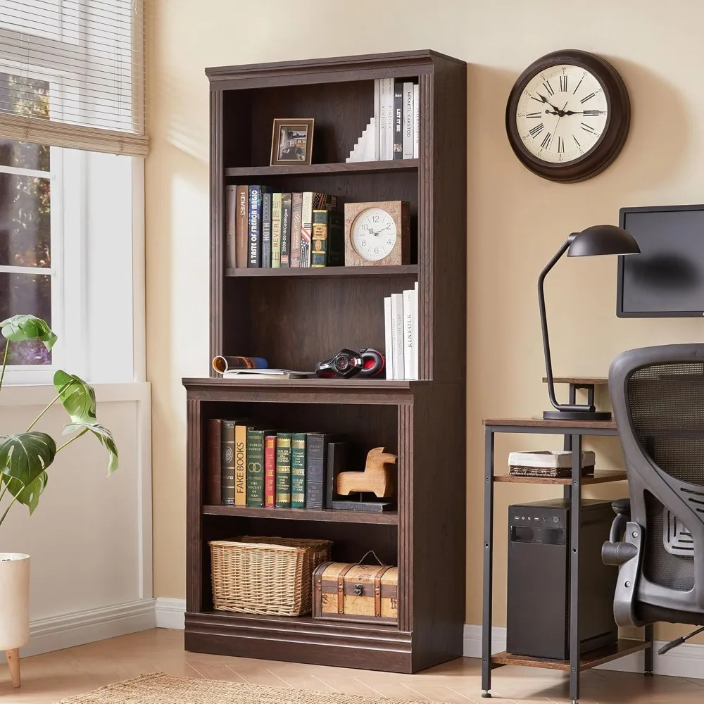 Floor Standing 5-Shelf Display, Organizer, and Storage Cabinet, 72-Inch Tall Bookshelf, Dark Cherry