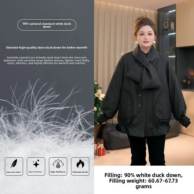 

Romantic round Dance Sle down Jaet for plus Size Women Warm Winter Outerwear Scarf Ne Design Casual Sle Polyester