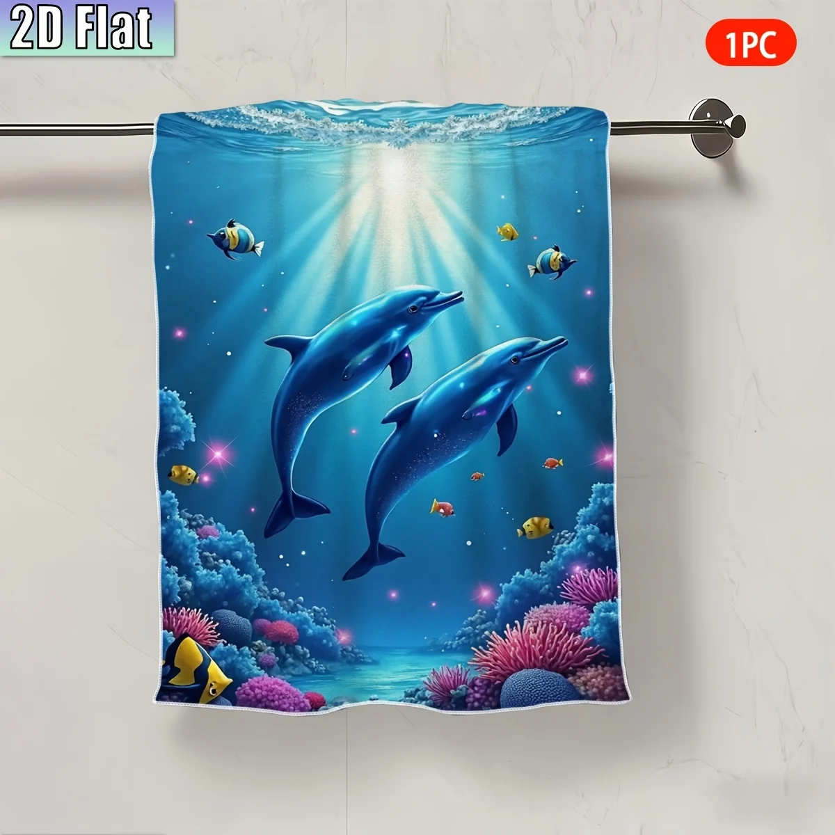 1pc Dolphin Underwater Ocean Print Kitchen Towel,Soft Absorbent Hand Towel,Perfect for Bathroom,Kitchen,Pool,Beach,Marine Decor