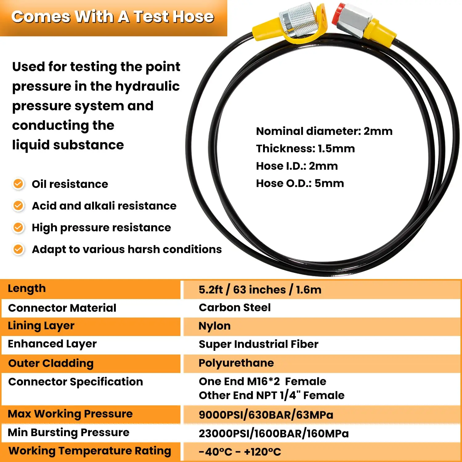 10000PSI Digital Hydraulic Pressure Test Coupling Kit Pressure Gauge Manometer Tester for USA Brand Excavator 1 Gauge 1 Hose 2