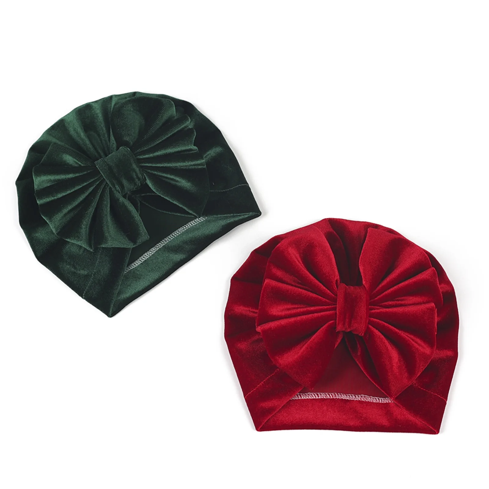 Newborn Velvet Hats, Solid Color Bowknot Warm Soft Autumn Winter Cap for Baby Boys and Girls image 3