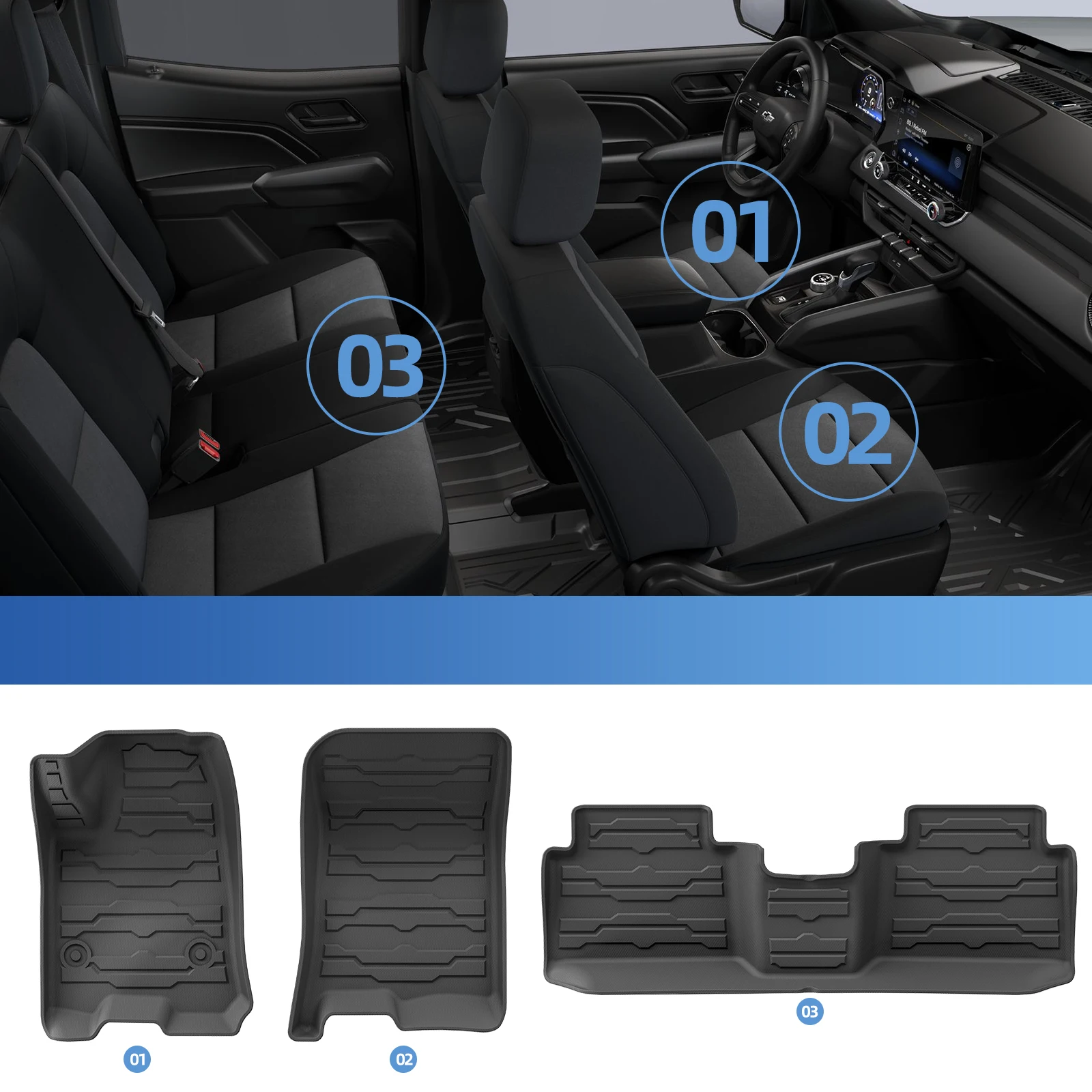 for Chevrolet Chevy Colorado 2023-2025 Car Floor Mats 3D TPE Foot Pad Set All Weather Auto Accessories