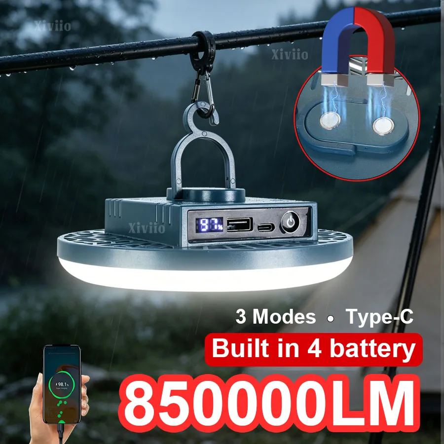 2026 Outdoor Camping Light 8500000LM Tent Lights Magnetic Powerful Fashlight Work Repair Camping Lantern Built in 4 battery