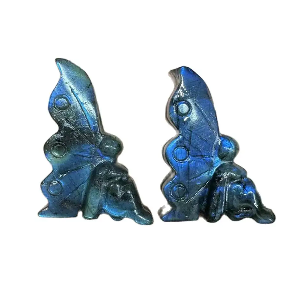 Wholesale Big Size 55mm Semiprecious Stone Crafts Natural Blue Flash Labradorite Crystal Carvings Butterfly Fairy For Gift