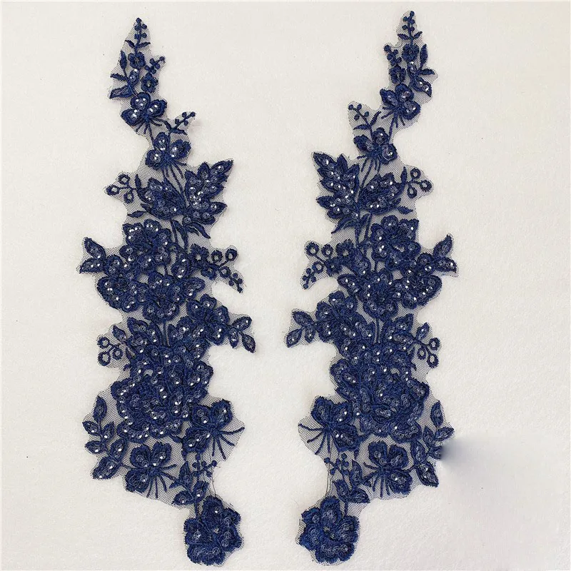 1 Pair Sequins Embroidery Lace Flower Patch Wedding Evening Dress Veil Headdress Decorative Materia 34*9CM