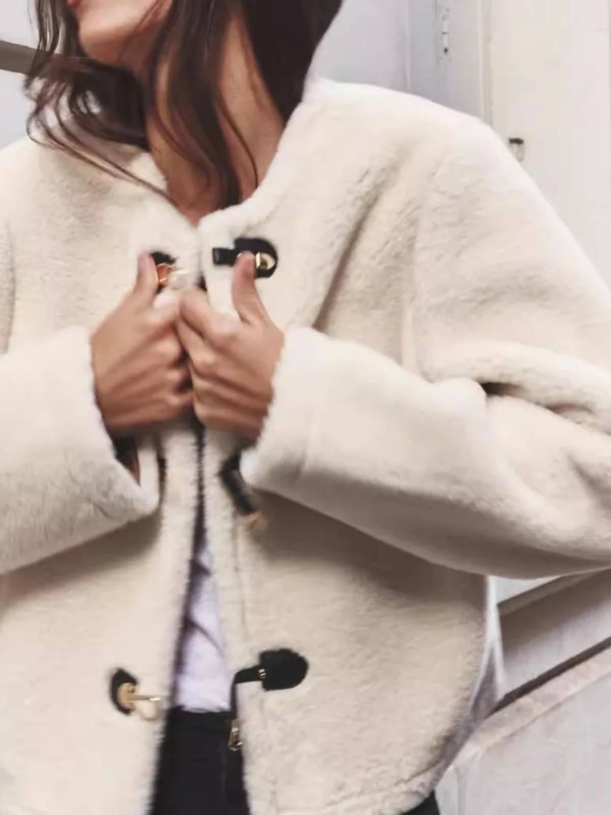 Herfst Winter Nieuwe Collectie vrouwen Warm dubbelzijdig Touw Knoop Lamsbont Fce Lange Sve Jaet Jas Zoete Sle losse Fit