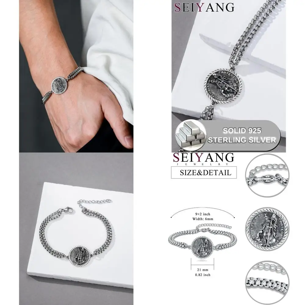 

Браслет-медаль из стерлингового серебра Святого Михайла/Христофа, регулируемая цепочка Фигаро 9 для мужчин и женщин, религиозные украшения