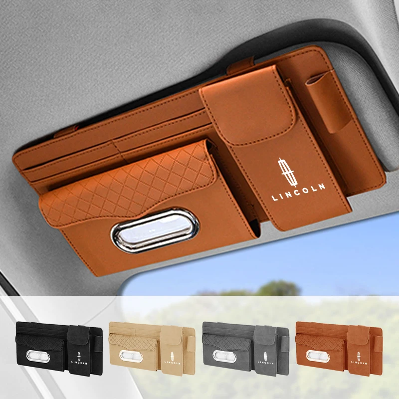 

Car Sun Visor Tissue Storage Box Glasses Holder Card Pocket Pen Organizer For Lincoln MKZ MKX Aviator Navigator Continental