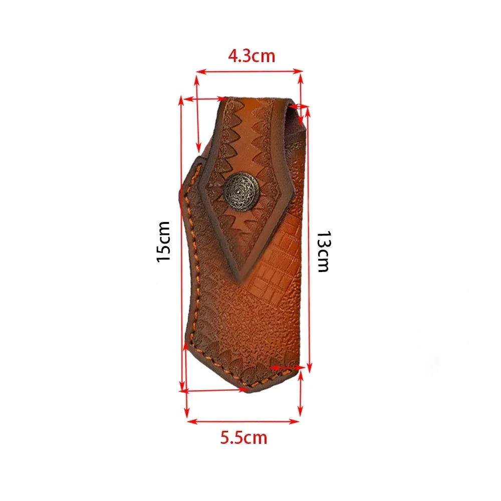 15cm Second Layer Embossed Cowhide Leather Scabbard Universal Folding Knife Holster Belt Buckle Easy Carry Heavy Duty - view 6