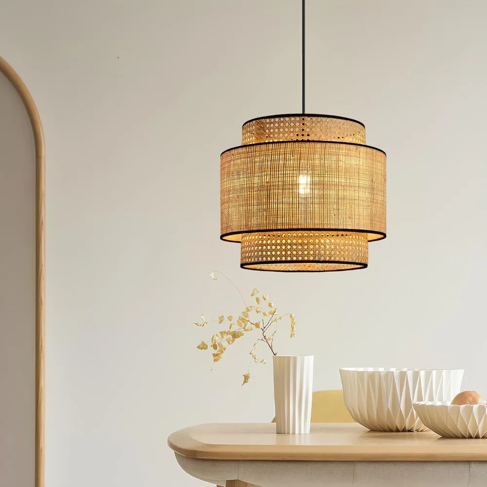 Moderne Doppel-Leinen-Pendelleuchte in Beige, 40CM E27 LED, Minimalistische Esszimmerlampe für Wohnzimmer, Schlafzimmer und Arbeitszimmer – Detail 2