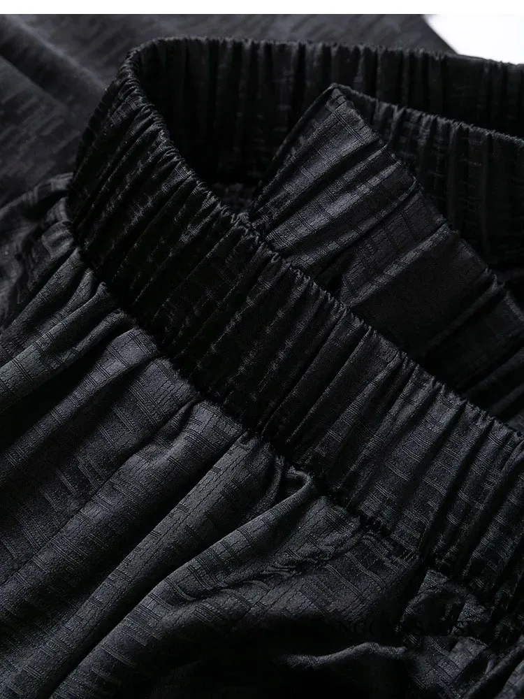 Women's Fashion Spring Clothing 92% Natural Mulberry Silk Elastic SangBo Satin Glossy Black Elastic Waist Nine Point Skirt Pants