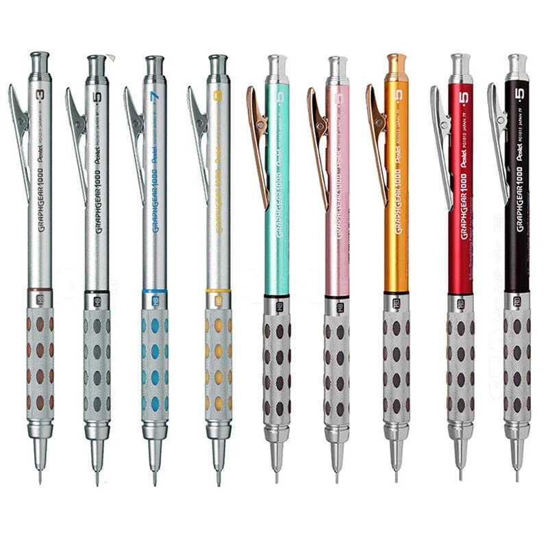 1pc Pentel Graph Gear 1000 Mechanical Drafting Pencil 0.3 0.5 0.7mm Chiseled Metallic Grip Retractable Tip for Technical Writing