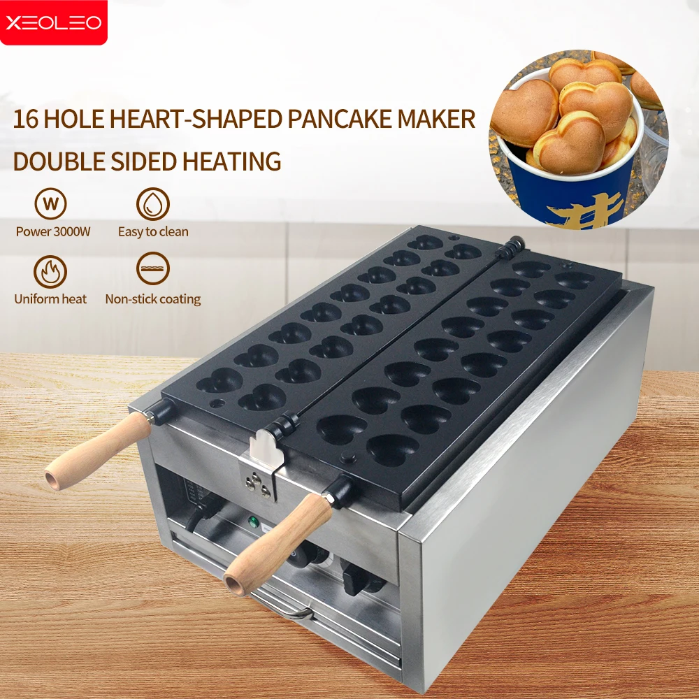 XEOLEO 16 Löcher herzförmige Mini-Pfannkuchen-Waffeleisen 3000 W kommerzielle Mini-Pfannkuchenmaschine Poffertjes-Grillmaschine