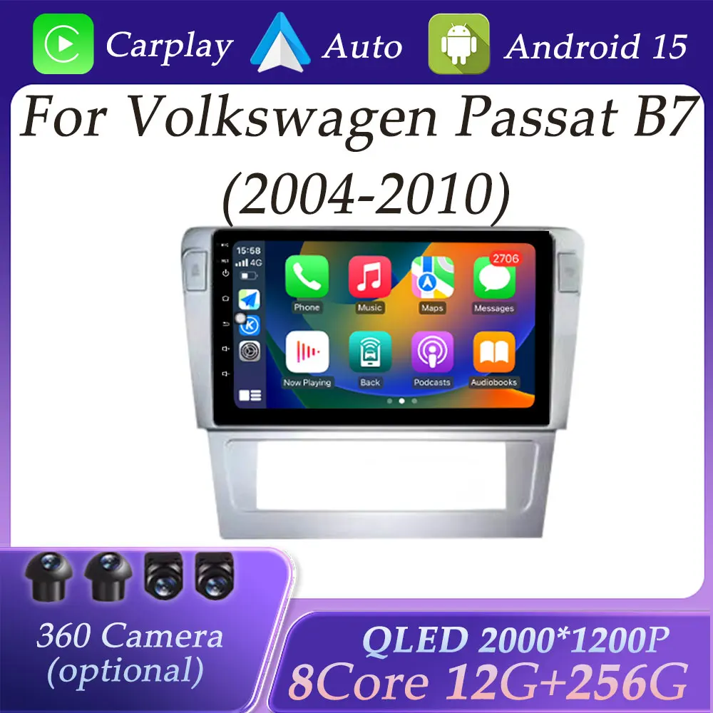 GPS-навигация для Volkswagen Passat B7 2004-2010 CarPlay Автомобильный радиоприемник Видео Аудио Мультимедийный плеер DSP Стерео QLED Экран WIFI