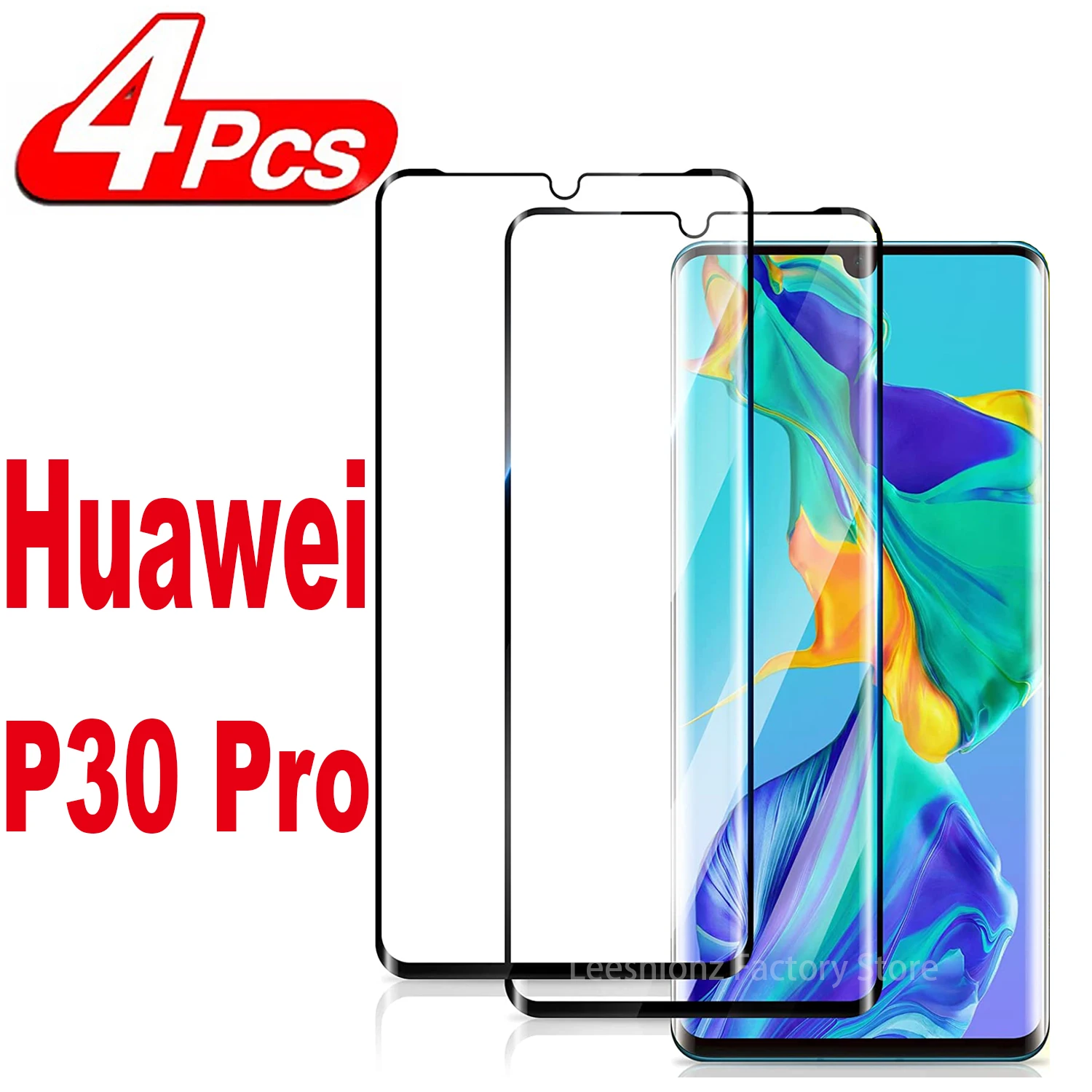 

9H Curved Four Sides Glue Tempered Glass Film For Huawei P30 Pro 2/4Pcs HD Screen Protector Glass