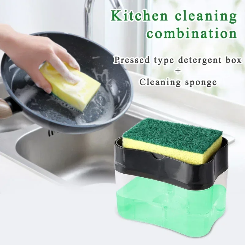 

2 in 1 Soap Dispenser Pump with Sponge Manual Press Cleaning Liquid Container Manual Press Soap Organizer Kitchen Tools