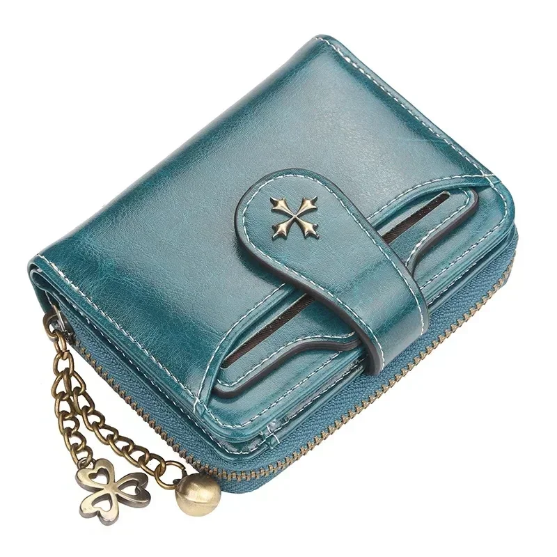 Carteras y monederos de cuero sintético para mujer, monedero pequeño con broche, monedero azul y rojo