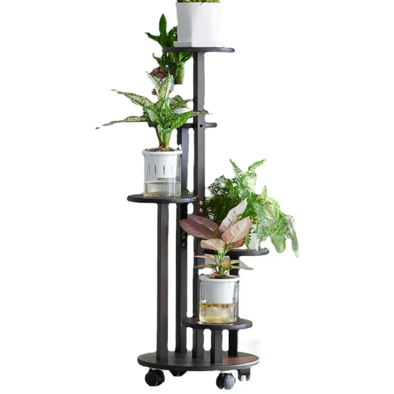 

Natural Bamboo Pots for Plants High Low Multi-layer Flower Stand Flexible Mobile Storage Shelf Stable Load-bearing Plant Rack