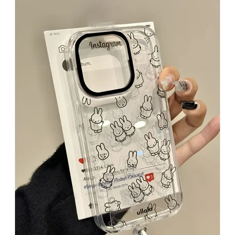 Kawaii Miffy Phone Case 7/8/XS/XR/11/12/13/14/15/16 ProMax All Inclusive Silicone Transparent Soft Shell Phone Case Toy Gift